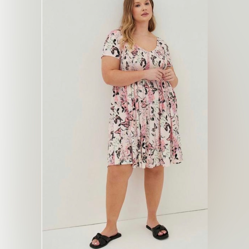 Torrid Butterfly Mini Challis Smocked Skater Dress Size 5